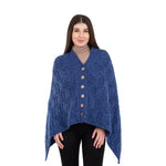 Women's Poncho with Buttons, Marl Blue Creative Irish Gifts