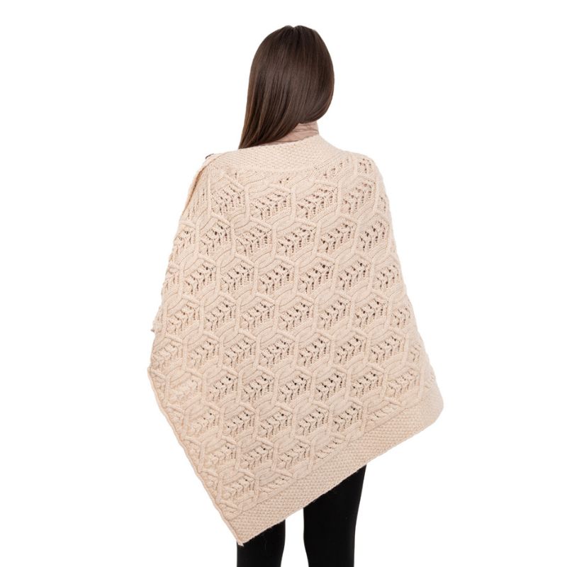Women's Poncho with Buttons, Parsnip Back View Creative Irish Gifts