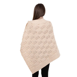 Women's Poncho with Buttons, Parsnip Back View Creative Irish Gifts