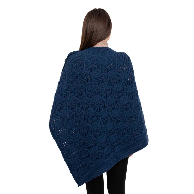 Women's Poncho with Buttons, Ocean Blue Back View Creative Irish Gifts