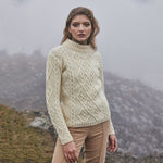 Women's Aran Cable Knit Sweater, White Lifestyle Creative Irish Gifts