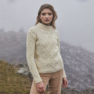 Women's Aran Cable Knit Sweater, White Lifestyle Creative Irish Gifts