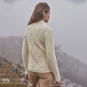 Women's Aran Cable Knit Sweater, White Lifestyle Creative Irish Gifts
