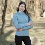 Women's Aran Cable Knit Sweater, Grey Creative Irish Gifts 