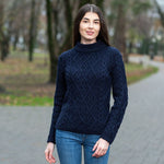 Women's Aran Cable Knit Sweater, Navy Creative Irish Gifts