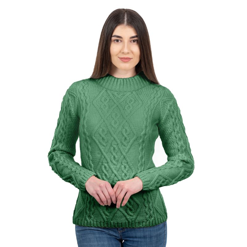 Women's Aran Cable Knit Sweater, Green Studio Creative Irish Gifts