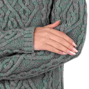 ML905-113 Women's Diamond Knit Aran Sweater, Skylight Close Up Creative Irish Gifts
