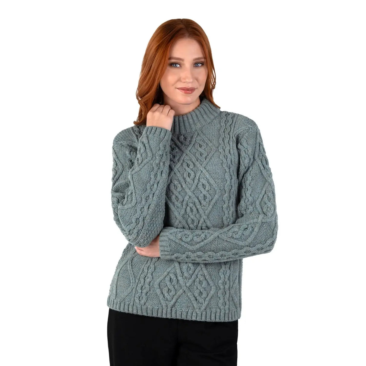 ML905-113 Women's Diamond Knit Aran Sweater, Skylight Creative Irish Gifts
