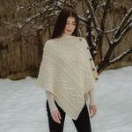 Aran Cowl Neck Poncho with Side Buttons White Lifestyle Creative Irish Gift