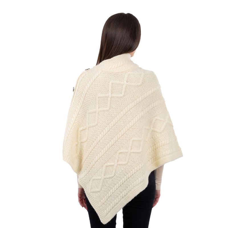 Aran Cowl Neck Poncho with Side Buttons White Lifestyle Creative Irish Gift