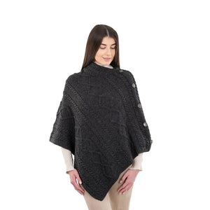 ML906-101 Aran Cowl Neck Poncho with Side Buttons Creative Irish Gifts
