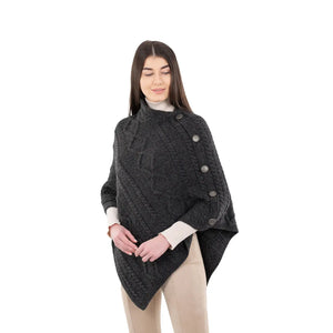 ML906-101 Aran Cowl Neck Poncho with Side Buttons Creative Irish Gifts
