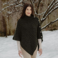 Aran Cowl Neck Poncho with Side Buttons Lifestyle Creative Irish Gift