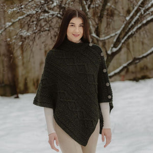Aran Cowl Neck Poncho with Side Buttons Lifestyle Creative Irish Gift
