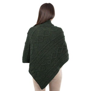 Aran Cowl Neck Poncho with Side Buttons Green Back View Creative Irish Gift
