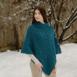 Aran Cowl Neck Poncho with Side Buttons Teal Lifestyle Creative Irish Gift