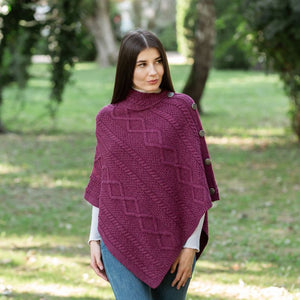 Aran Cowl Neck Poncho with Side Buttons Red Lifestyle Creative Irish Gift