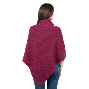 Aran Cowl Neck Poncho with Side Buttons Red Back View Creative Irish Gift