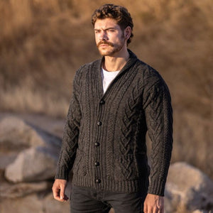 Men's Shawl Collar Cardigan, Charcoal Creative Irish Gifts