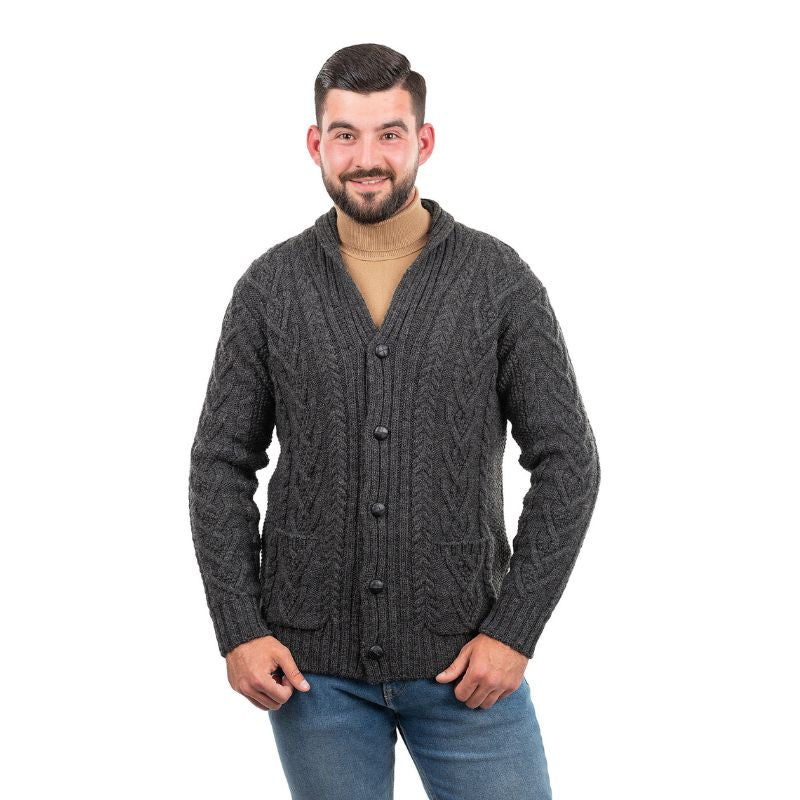 Men's Shawl Collar Cardigan, Charcoal studio Creative Irish Gifts
