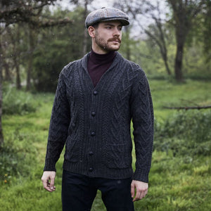Men's Shawl Collar Cardigan, Charcoal Front Creative Irish Gifts