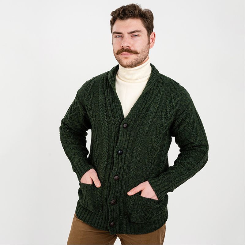 Men's Shawl Collar Cardigan, Green Studio Creative Irish Gifts