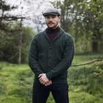 Men's Shawl Collar Cardigan, Army Green Front View Creative Irish Gifts