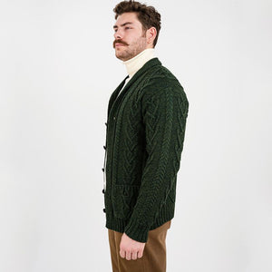Men's Shawl Collar Cardigan, Green Side View Creative Irish Gifts