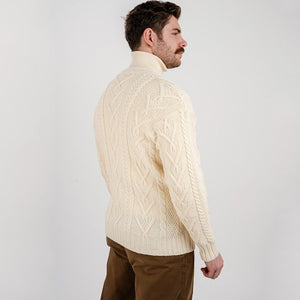 Men's V-Neck Cable Cardigan, White Side View Creative Irish Gift