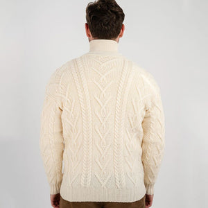 Men's V-Neck Cable Cardigan, White Back View Creative Irish Gifts