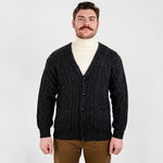 Men's V-Neck Cable Cardigan, Charcoal Creative Irish Gifts