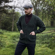 Men's V-Neck Cable Cardigan, Green Creative Irish Gifts