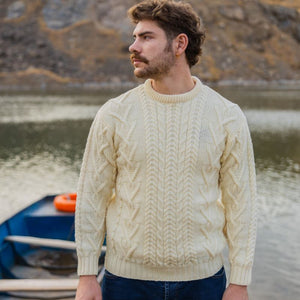 Merino Wool Aran Crew Neck Fisherman Sweater
