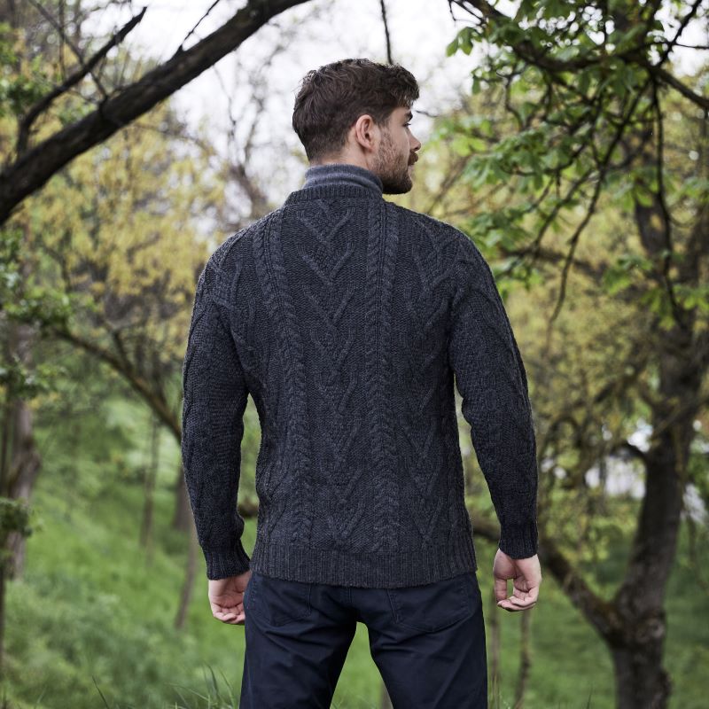 Merino Wool Aran Crew Neck Fisherman Sweater