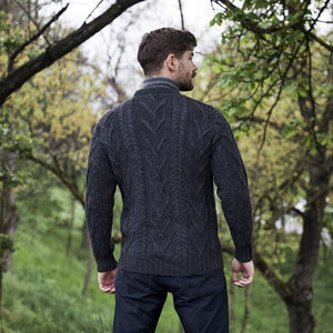 Merino Wool Aran Crew Neck Fisherman Sweater