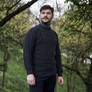 Merino Wool Aran Crew Neck Fisherman Sweater