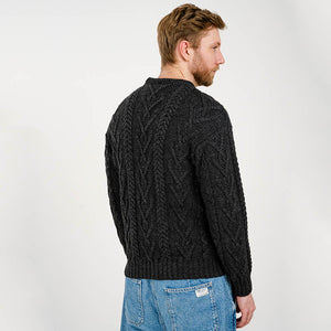 Merino Wool Aran Crew Neck Fisherman Sweater