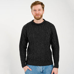 Merino Wool Aran Crew Neck Fisherman Sweater