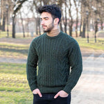 Merino Wool Aran Crew Neck Fisherman Sweater