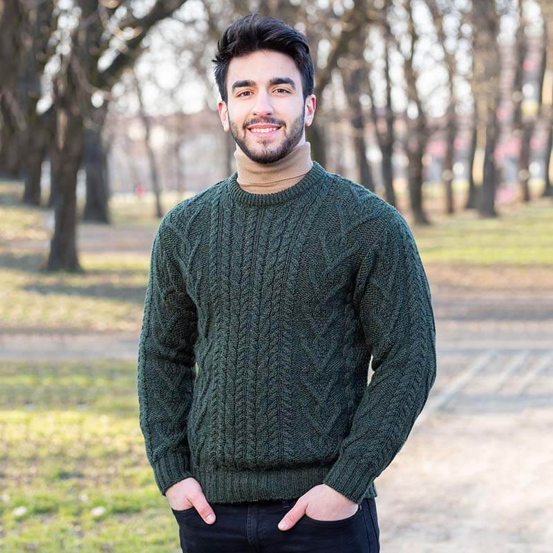 Merino Wool Aran Crew Neck Fisherman Sweater