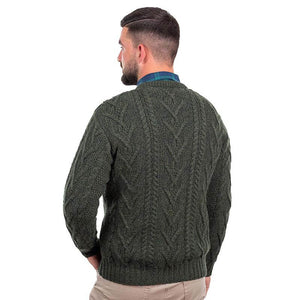 Merino Wool Aran Crew Neck Fisherman Sweater