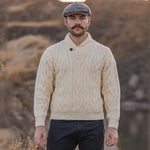 Men's Irish Shawl Collar Single Button Sweater White Lifestyle Creative Irish Gifts