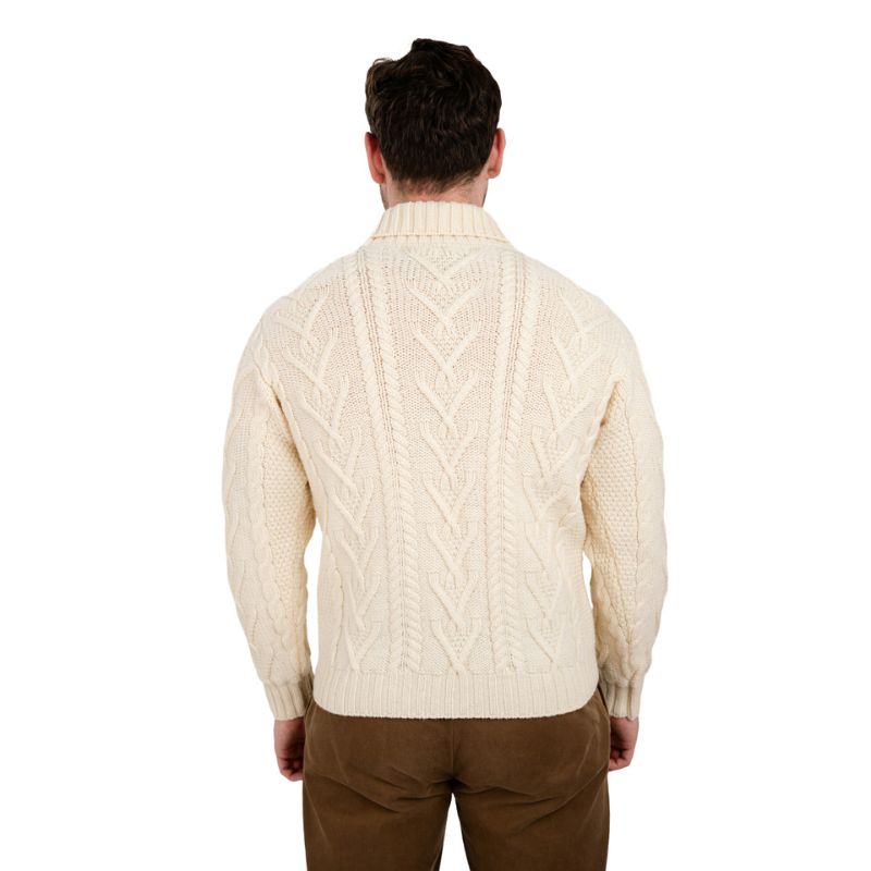 Men's Irish Shawl Collar Single Button Sweater White Back View Creative Irish Gifts