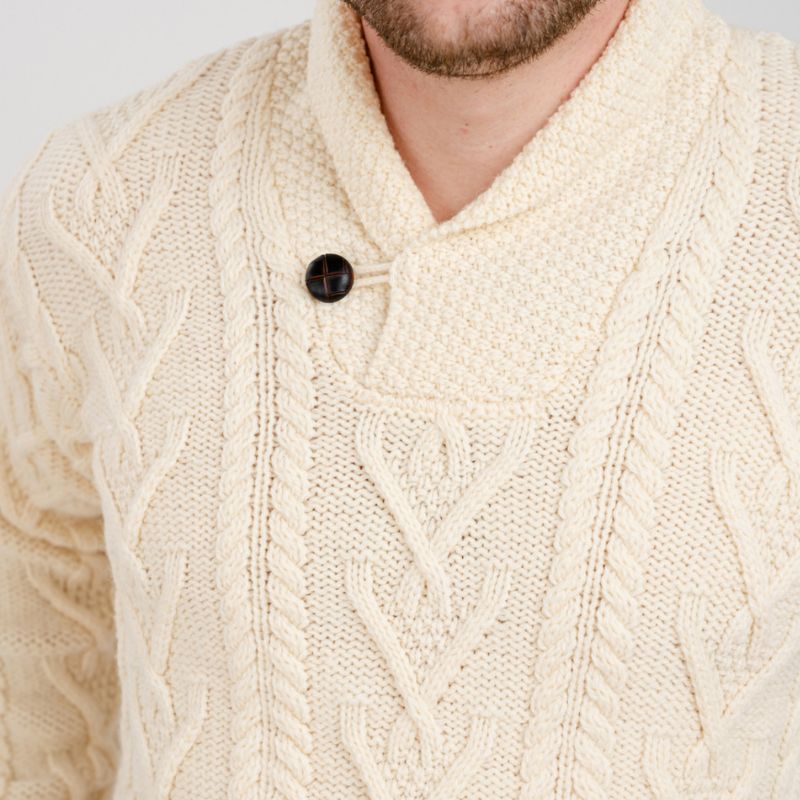 Men's Irish Shawl Collar Single Button Sweater White Studio Creative Irish Gifts