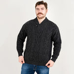 Men's Irish Shawl Collar Single Button Sweater Charcoal Front View Creative Irish Gifts