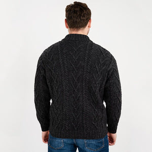 Men's Irish Shawl Collar Single Button Sweater Charcoal Back View Creative Irish Gifts