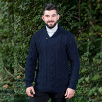 Men's Irish Shawl Collar Single Button Sweater Navy Lifestyle Creative Irish Gifts