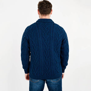 Men's Irish Shawl Collar Single Button Sweater Blue Back View Creative Irish Gifts