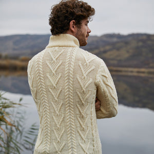 Men's Zip Neck Fisherman Sweater, Natural - Creative Irish Gifts