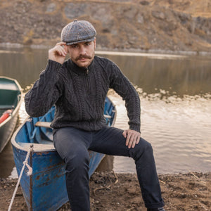 MM204-101 Men's Zip Neck Aran Fisherman Sweater, Charcoal Creative Irish Gifts
